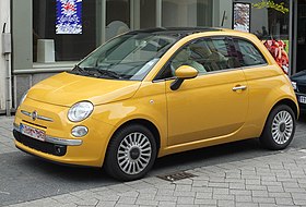 Small three-door car with door mirrors