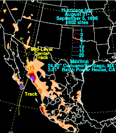 Rainfall summary for Hurricane Isis