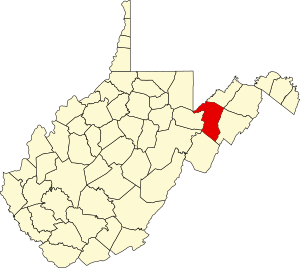 Map of West Virginia highlighting Grant County