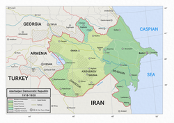 Map of the Azerbaijan Democratic Republic with territorial claims and disputed areas