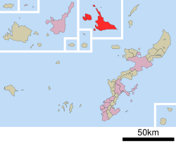 Outline of Miyakojima (in red) in Okinawa Prefecture