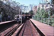 Station as it appeared in the late 1970s. The wooden platform extensions no longer exist