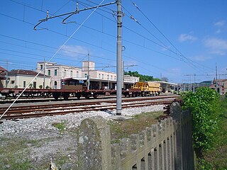 The station yard, with the passenger building in the background.