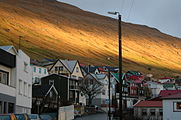 Typical dramatic light scenery in the Faroe Islands: the town of Vágur, winter 2004