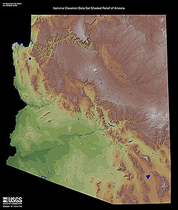 Defiance Plateau, south of Chinle Valley, and east-northeast of Painted Desert – (light tan & arc-shaped) (Puerco River & valley, from New Mexico attached at southeast of desert) (see 3rd, watershed map)