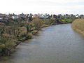 View of Curzon Park looking down-river from the bridge, showing the width of the Dee at this point. Photo taken in spring at high tide.