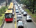 Congested bus lane in Jakarta, Indonesia