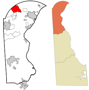 Location in New Castle County and the state of Delaware.