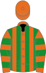 Orange and green stripes, hooped sleeves, orange cap