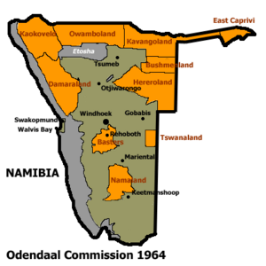 Allocation of Land to bantustans according to the Odendaal Plan. Ovamboland is central north
