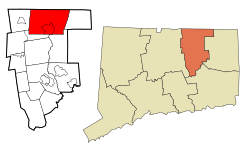 Stafford's location within Tolland County and Connecticut