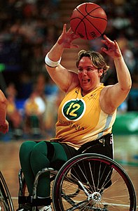 Carter with the ball during a 2000 Sydney Paralympic Games match