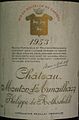 Detail of a label of then named Château Mouton d'Armailhacq Philippe de Rothschild of the 1953 vintage