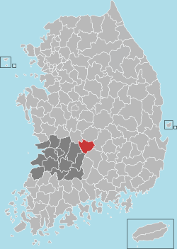 茂朱郡在韩国及全罗北道的位置