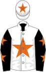 White, orange star, black sleeves, orange stars, white cap, orange star