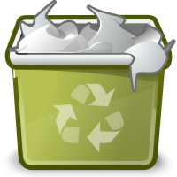 A trash can or recycling bin containing files icon