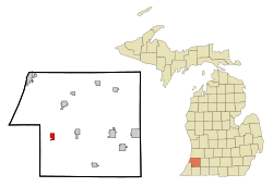 哈特福德在范布伦县及密歇根州的位置（以红色标示）