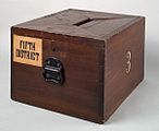 A wooden ballot box used in the northeastern United States c. 1870