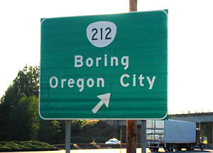 A large green sign that reads Boring Oregon City