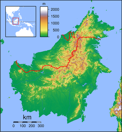 婆罗洲在Borneo Topography的位置