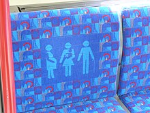 colourful seat fabric that indicates a priority seat