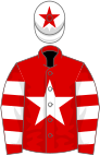 Red, white star, hooped sleeves, white cap, red star