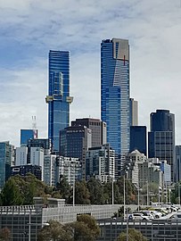 Australia 108 (left) and Eureka Tower (right) in October 2021