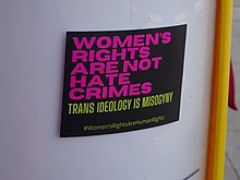 Posted with text: Women's rights are not hate crimes. Trans ideology is misogyny.#Women'sRightsAreHumanRights