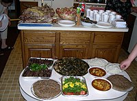 Typical Assyrian cuisine; an example of a type of meal found in West Asia.
