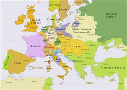 Map of European political borders in 1748