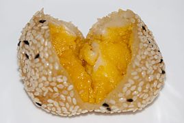 Chinese jian dui with fillings and black and white sesame