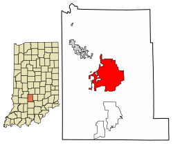 Location of Bloomington in Monroe County, Indiana