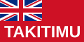 A red flag with the Union Jack in the canton and the word "Takitimu" in large white letters across the bottom.