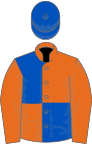 Orange and royal blue quartered, orange sleeves, royal blue cap