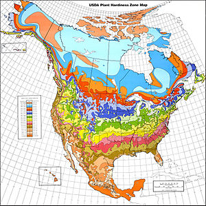 USDA hardiness zones in North America