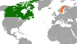 Map indicating locations of Canada and Sweden