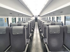 EMU3000型標準車卡內裝 （圖為標準型，觀光特仕列車全編組12節車卡採用與商務車卡同色調內裝