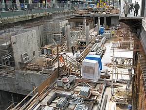 Construction of Vancouver City Centre station, below Granville Street between Robson and Georgia, April 9, 2008