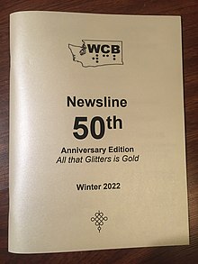 The pearly-gold cover of the Washington Council of the Blind Newsline 50th Anniversary Edition All that Glitters is Gold Winter 2022