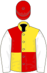 Yellow and red (quartered), white sleeves, red cap
