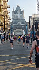 Runners walking northwards towards Tower Bridge before 2023 Big Half