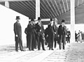 Torsten Nothin, Gunnar Asplund, Crown Prince Gustav Adolf, Prince Eugen and Yngve Larsson at the inauguration of Skogskyrkogården, Stockholm, Sweden (1940)