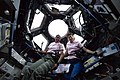 Stephanie Wilson in the Cupola during STS-131, with JAXA astronaut Naoko Yamazaki