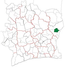Location in Ivory Coast. Tanda Department has had these boundaries since 2009.