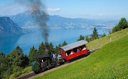 Locomotive 7 of the Vitznau-Rigi-Bahn, one of the last operational locomotives with a vertical boiler