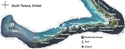 南塔拉瓦地图，西边为贝蒂奥岛（Betio）、东边为邦里基（Bonriki）