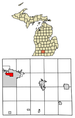 斯普林菲尔德在卡尔霍恩县及密歇根州的位置（以红色标示）