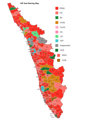 LDF's seat sharing map for the 2021 Kerala Legislative Assembly election
