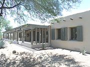 Main entrance to the Casa Grande Ruins National Monument located at Ruins Drive in Coolidge. Listed in the National Register of Historic Places in 1966, and reference #66000192.