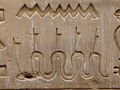 The hieroglyph for Apep's name showing a serpent stabbed with five knives, Temple of Edfu, Ptolemaic period